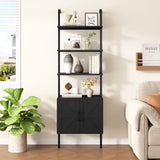 Yusong 73" Tall Bookshelf with Cabinet, Industrial Ladder Wall Mount Shelf Farmhouse Bookcase with Wood and Metal Frame, Plant Shelf Wall Storage Display for Living Room Bedroom, Farmhouse Black Yusong