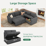 HONBAY Modular Sectional Sleeper Sofa with Pull Out Bed, Corduroy L Shaped Couch with Storage Seats, Convertible Sectional Couches for Living Room, Dark Grey HONBAY