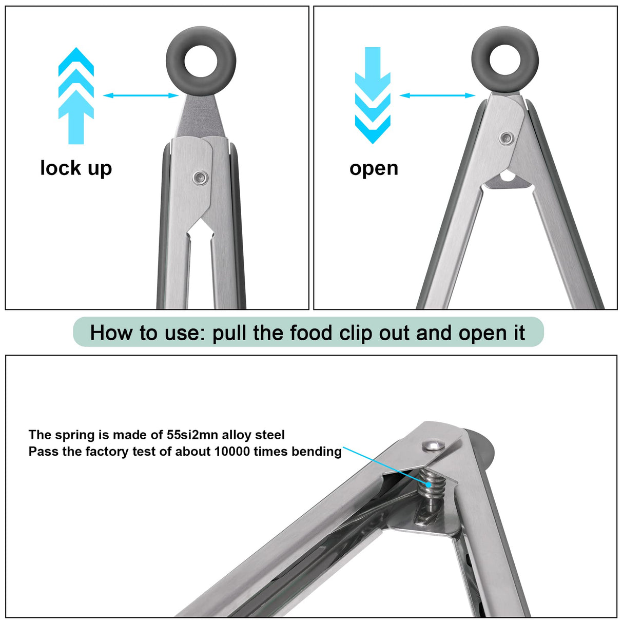 4in1 Stainless Steel Kitchen Food Tongs Set for Cooking with Silicone Tips, Toaster Steak Pie Pizza Pasta Spaghetti Noodles Salad Fruit Vegetable Grill BBQ Buffet Clamp Serving Tools Gadgets Aschef