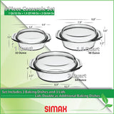 Simax Casserole Dish Set with Lid, Round Glass Cookware, Borosilicate Glass, Made In Europe 1 Qt, 1.5 Qt and 2 Qt Baking Dishes, Set of 3 SIMAX