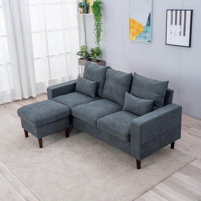 Panana Convertible Sectional Sofa Couch,L-Shaped, 2 or 3-Seat Sofa Sectional with Reversible Ottoman for Small Living Room, Apartment (Gray Linen Fabric, 3 Seater with Ottoman - Track arms)