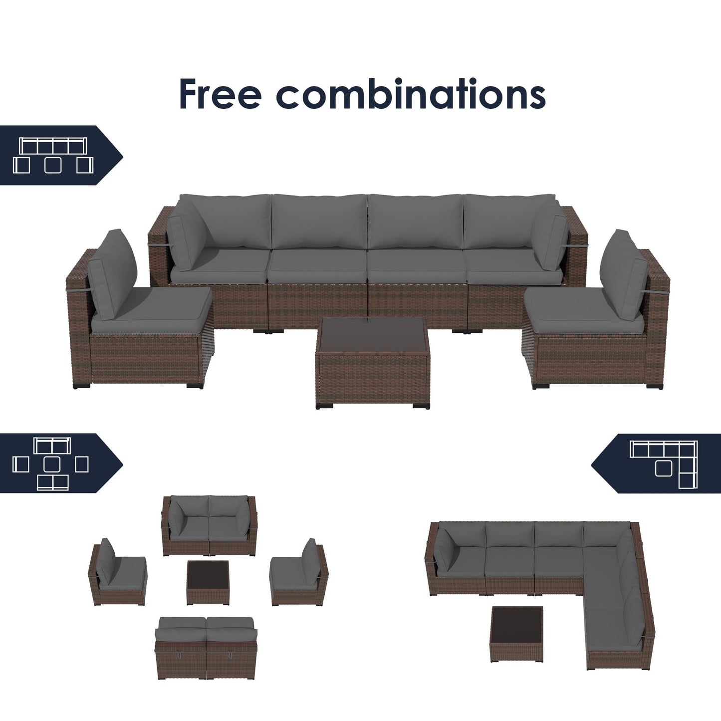 Amopatio 7 Pieces Patio Furniture Set, Outdoor Furniture Sectional Rattan Sofa Sets, Patio Couch with Glass Coffee Table for Backyard Garden (Grey) - WoodArtSupply