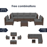 Amopatio 7 Pieces Patio Furniture Set, Outdoor Furniture Sectional Rattan Sofa Sets, Patio Couch with Glass Coffee Table for Backyard Garden (Grey) Amopatio