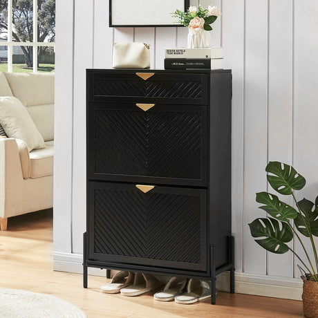 HUSHEDIFY Shoe Cabinet Storage with 2 Flip Drawers, Narrow Hidden Shoes Organizer Cabinet for Entryway, Freestanding Slim Shoe Rack Front Door Entrance(Black) HUSHEDIFY