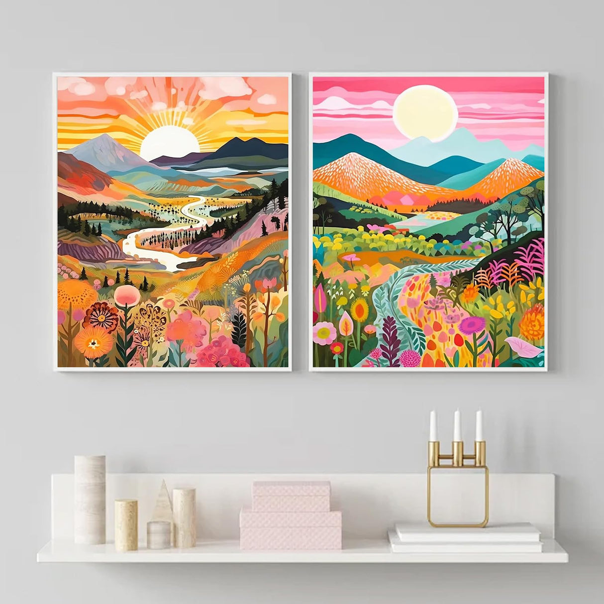 Diamond Art Kits for Adults Beginner, 2 Pack Mountain Flower DIY Modern Diamond Painting Kits 5D Diamond Dots Gem Art Crafts with Tools,Round Full Drill Funny Crafts for Home Wall Decor&Gift-10x13.7in BAWKENTON