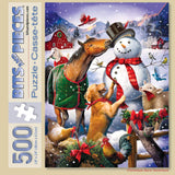 Bits and Pieces – 500 Piece Jigsaw Puzzle for Adults – Christmas Barn Snowman - Animal Winter Scene Jigsaw Puzzle by Artist Larry Jones, Completed Puzzle Size: 18" x 24" Bits and Pieces