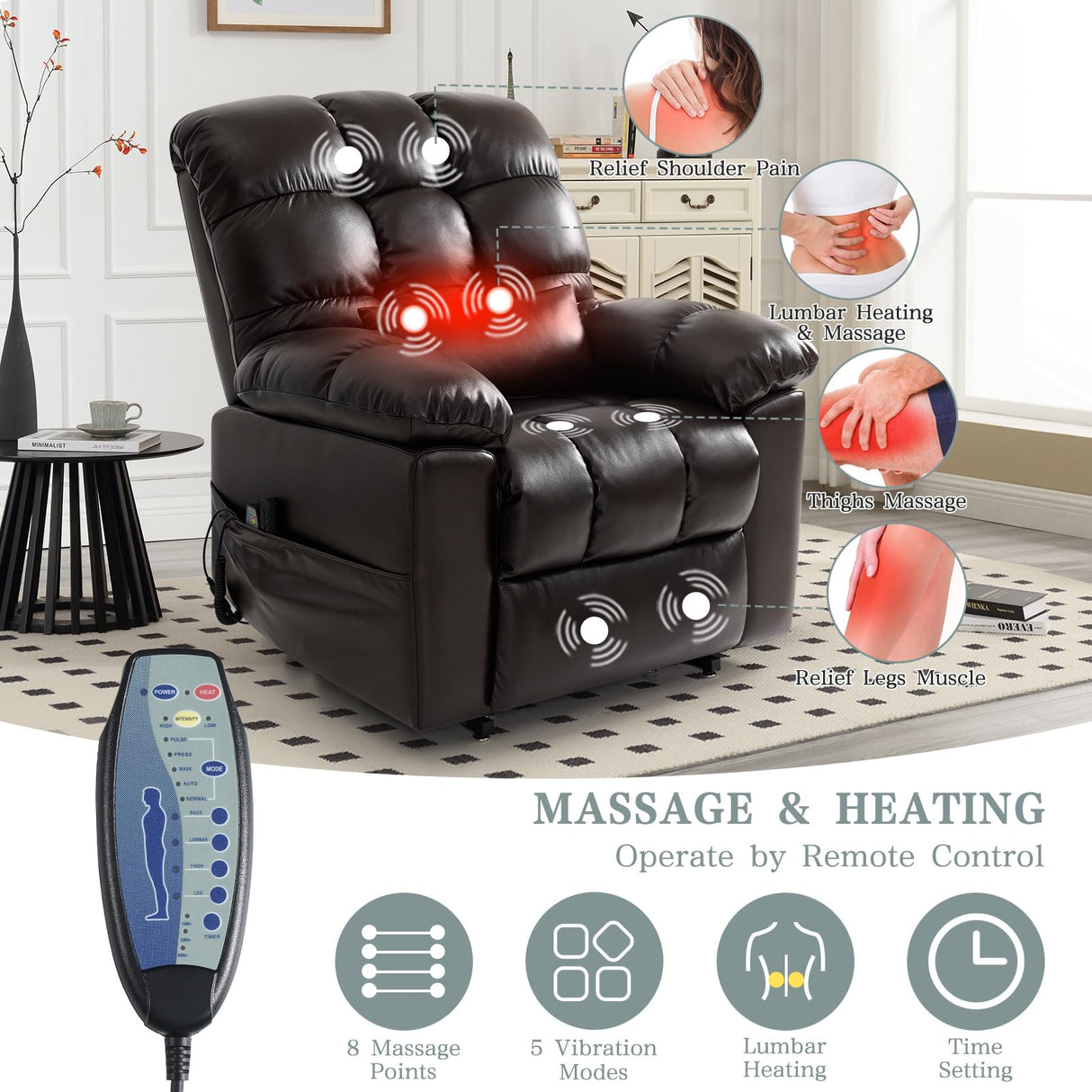 Power Lift Recliner Chair for Elderly, Triple Motor Zero Gravity, Infinite Position, Genuine Leather, Preset Mode Massage&Heating by Remote Control, Lumbar Pillow, USB Port, Side Pockets (Brown) RESTREAL