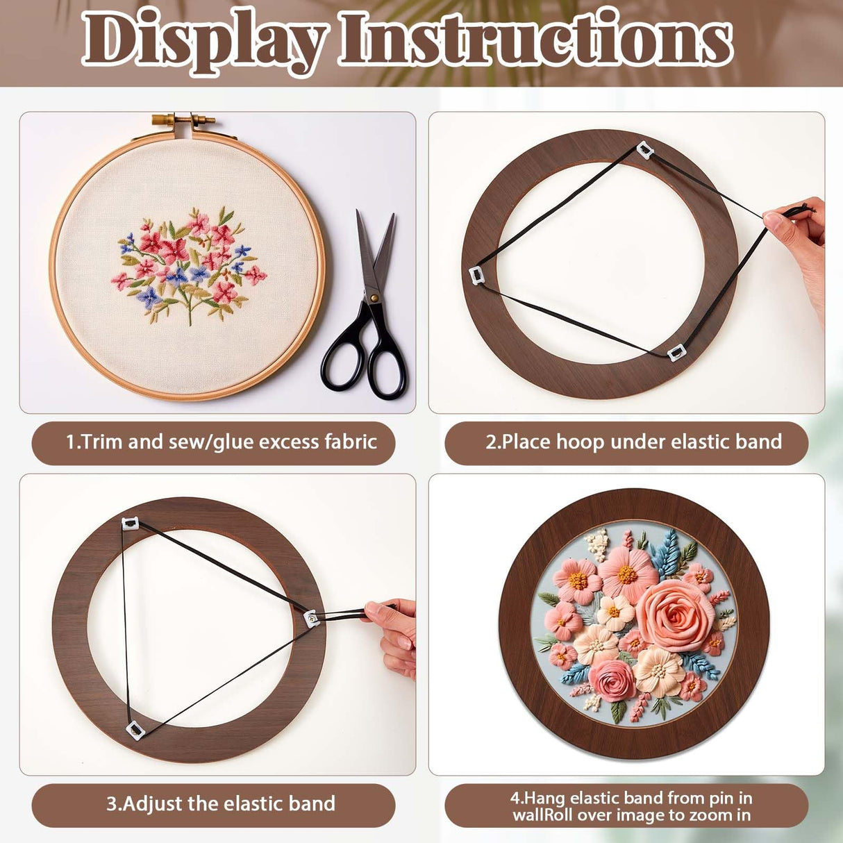 Wenqik 6 Pcs Wood Embroidery Hoop Frame Set 8 Inch Embroidery Hoops Wood Display Frame for Finished Cross Stitch or DIY Art Craft Sewing Ornaments (Without Hoops)(Round) Wenqik