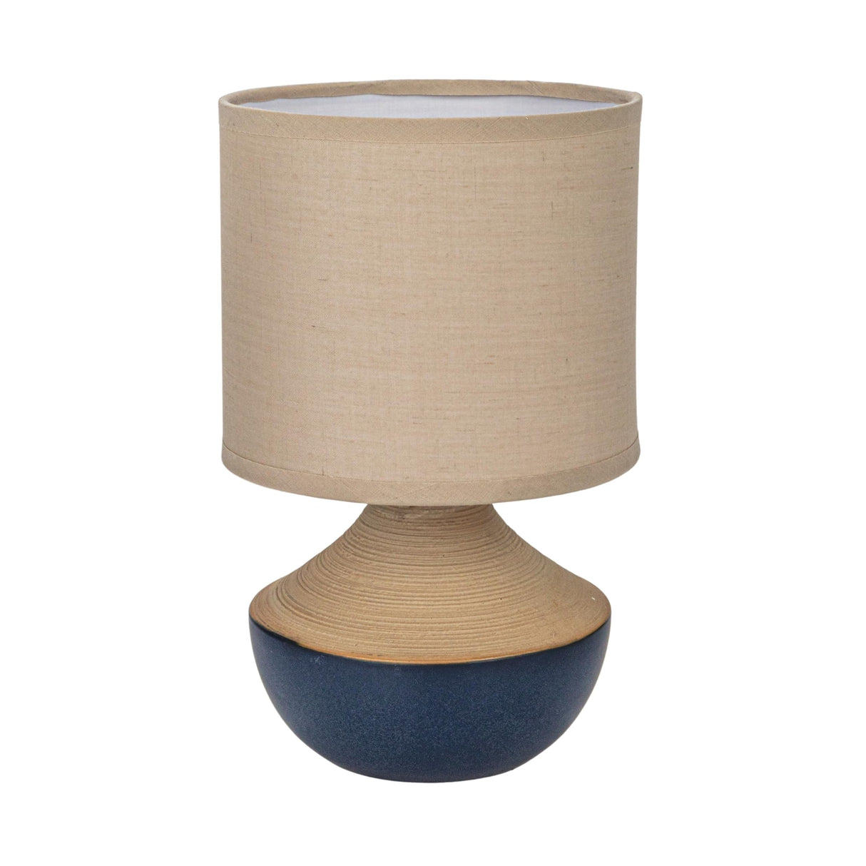 Creative Co-Op Stoneware Portable Table Lamp with Linen Shade, Black and Natural Creative Co-Op