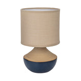 Creative Co-Op Stoneware Portable Table Lamp with Linen Shade, Black and Natural Creative Co-Op