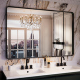 Yamazakura Black Bathroom Mirror for Wall, 55x36 Inch Matte Black Framed Bathroom Vanity Mirror for Farmhouse Living Room Bedroom, Anti-Rust, Tempered Glass, Rounded Corner, Horizontal/Vertical Yamazakura