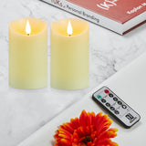 Guluto Rechargeable Candles, 3" x 6", Set of 2, Flameless Candles with Remote and Timer, led Pillar Candles Real Wax 3D Wick, led Ivory Candles for Home, Wedding, Birthday Guluto