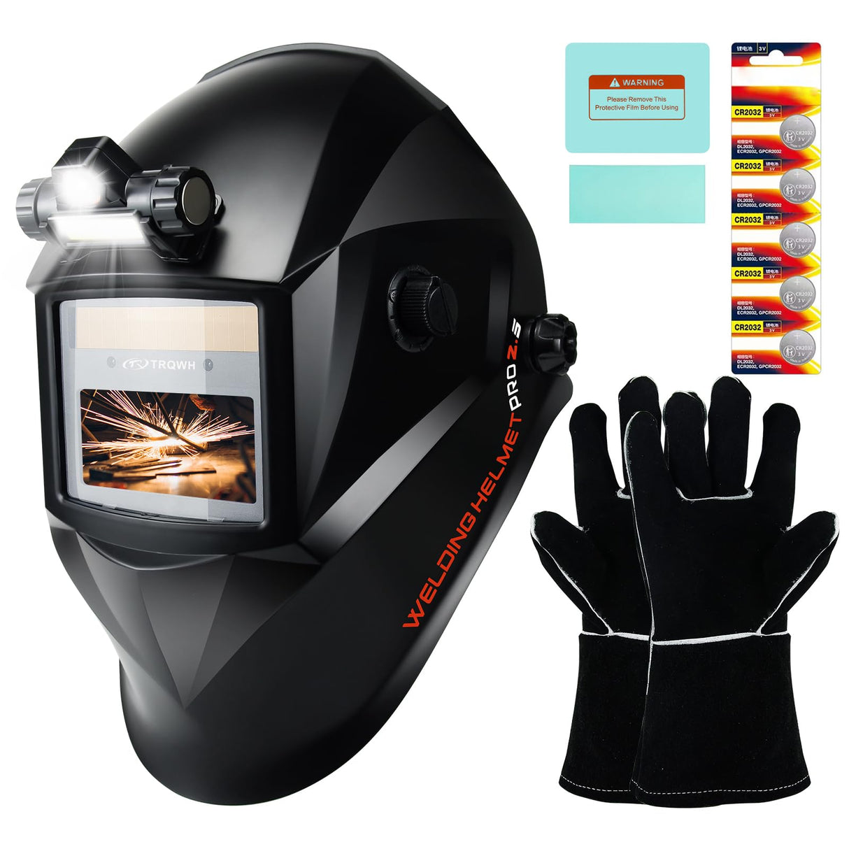 TRQWH Welding Hood Auto Darkening Welding Helmet with Light True Color 1/1/1/2 Top Optical Clarity Wide Shade 9-13 Welding Mask with Grinding Weld Helmet (KTS-JS01) TRQWH