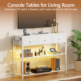 Furologee 38in Console Table with 3 Drawers, Small Sofa Table with Lights and Power Outlets, Hallway Tables with 3-Tier Shelves, White Narrow Console Table for Entryway, Living Room, Couch, Foyer Furologee