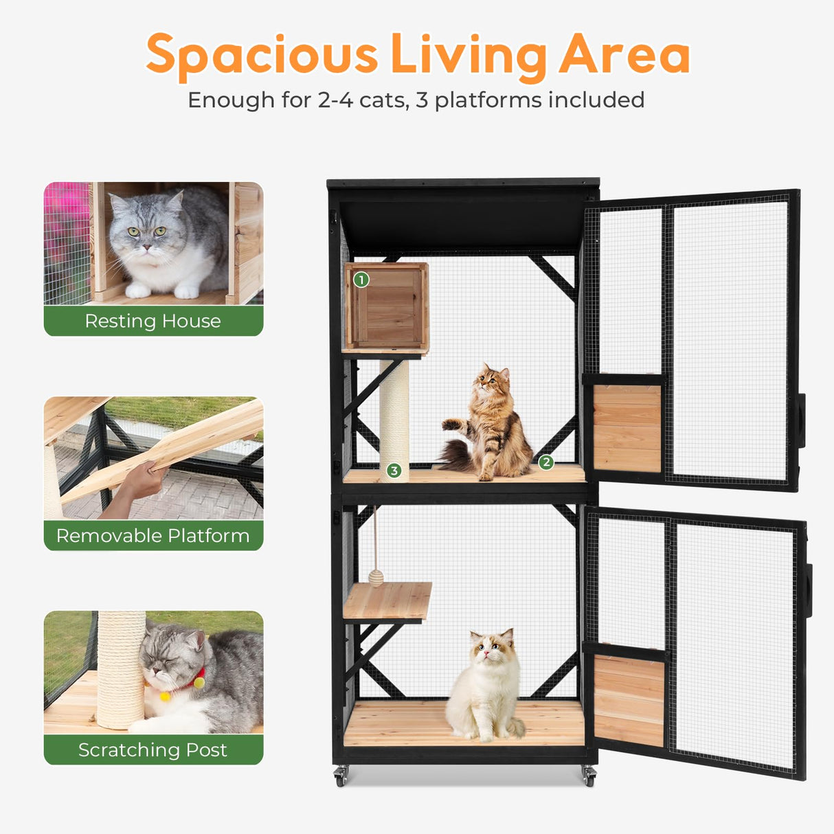 Nicedday Large Cat Catio, 4 Tiers Outdoor Cats House with Removable Platforms, Cat Outdoor Enclosure Window Access with Waterproof Cover, Indoor Catio with Caster nicedday