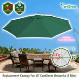 YardGrow 10ft 8 Ribs Canopy Replacement for Cantilever Umbrella, Canopy ONLY, Frame NOT Included (Green) YardGrow