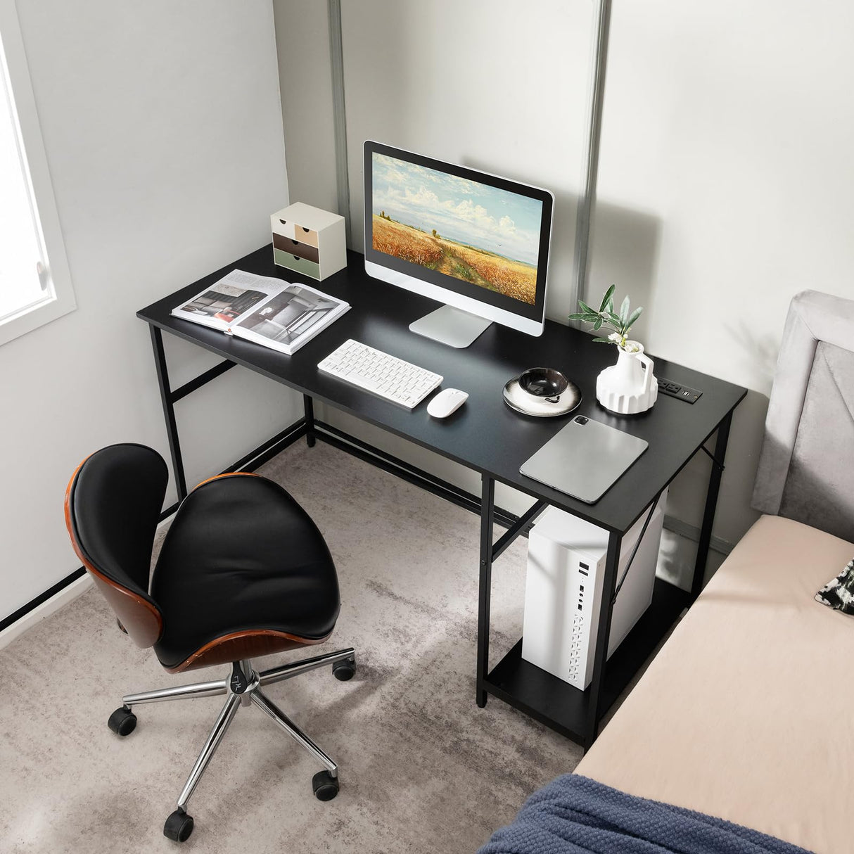 Tangkula 55 Inch Computer Desk with 4 Power Outlets & 2 USB Ports, Home Office Desk with Built in Charging Station with Switch, Computer Workstation Writing Study Desk with Storage Shelf & CPU Stand Tangkula