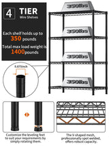 Golpart 4 Tier Heavy Duty Shelves Adjustable Storage Shelf Organizer Metal Garage Wire Shelving Unit Pantry 18" D x 36" W x 59" H,Black Golpart