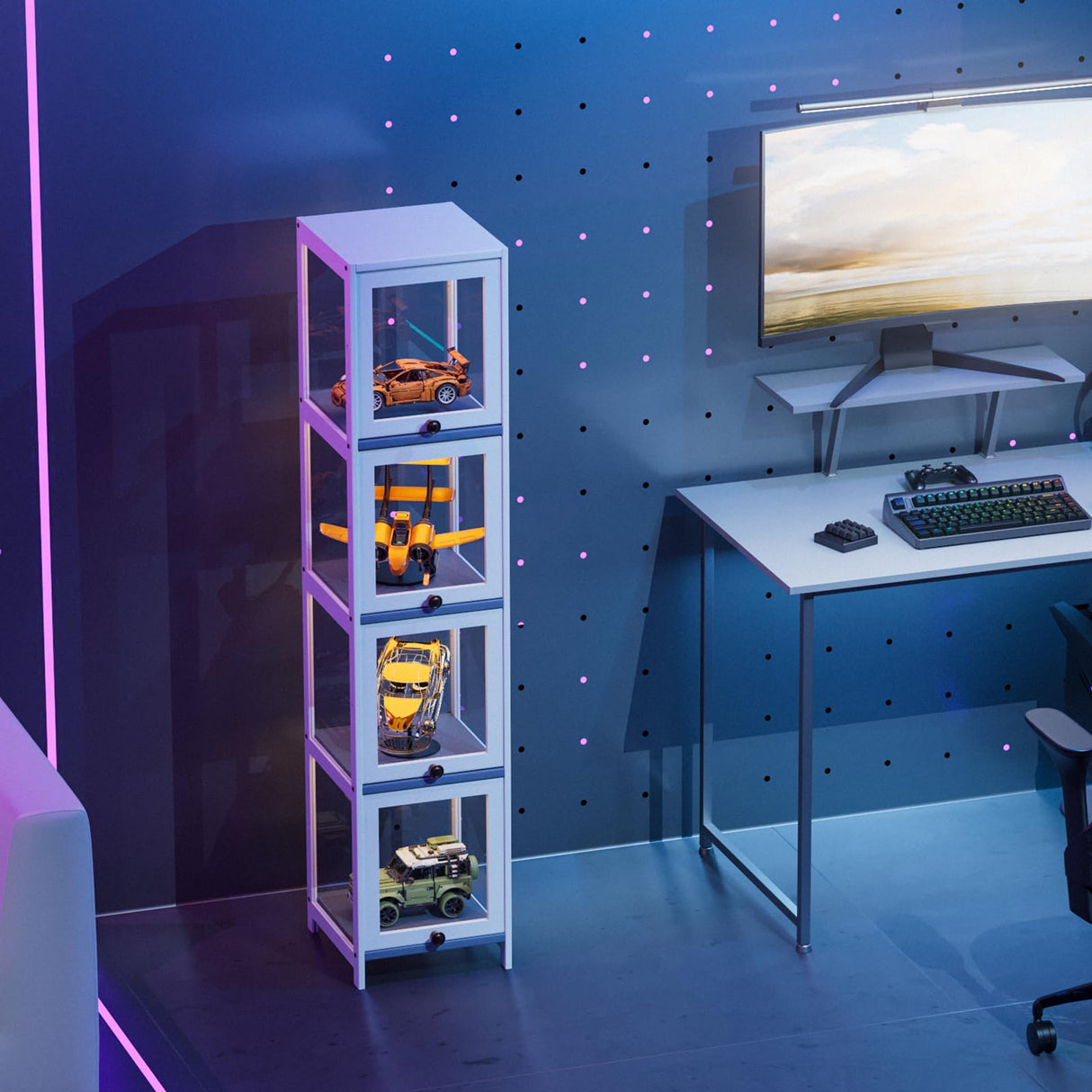 MoNiBloom 60" Tall Slim Narrow Clear Display Cabinet with Acrylic Door Curio Cabinet Display Case Corner Shelves Collection Display Case, White MoNiBloom