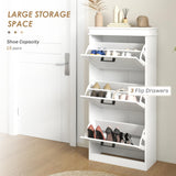 HOMCOM Shoe Storage Cabinet with 3 Flip Drawers, Freestanding Narrow Shoe Cabinet with Adjustable Shelves, Slim Hidden Rack Organizer for Entryway, Hallway, White HOMCOM