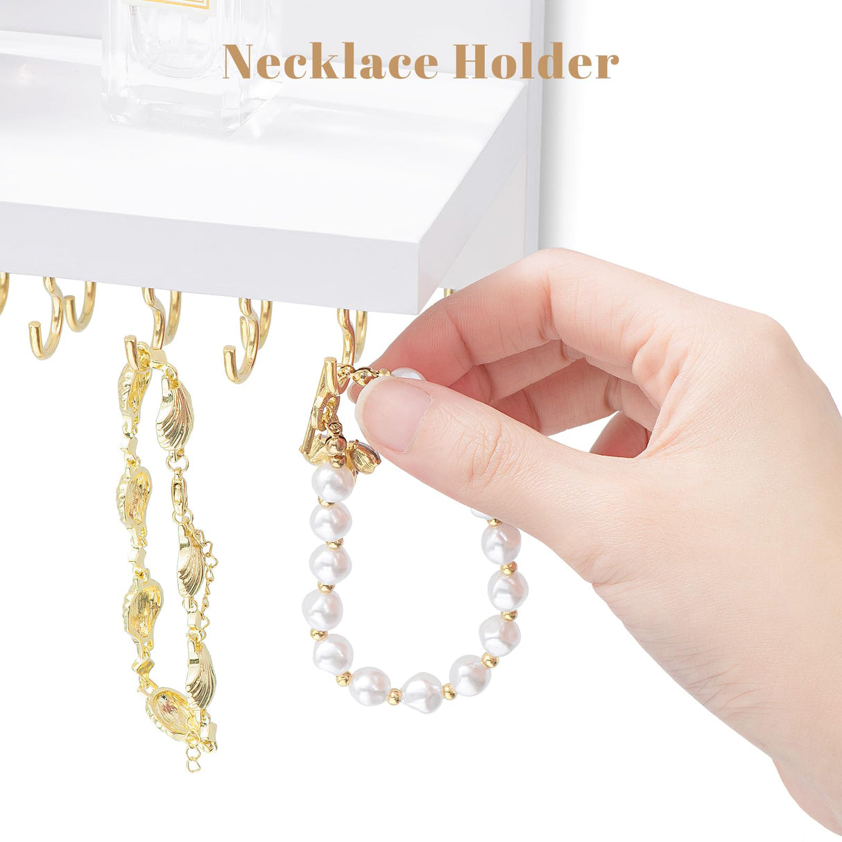HappyHapi Hanging Jewelry Organizer Necklace Organizer Jewelry Hanger with 36 Hooks,Wall Mounted Jewelry Organizer for Necklace Earrings and Rings (White) HappyHapi