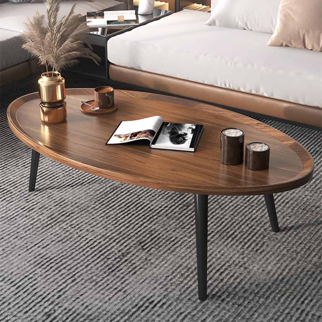 Wooden Coffee Table Rustic Nesting Tables Oval Walnut Coffee Table Modern Sofa Table End Tables for Living Room Home Office Coffee Shop Cavent