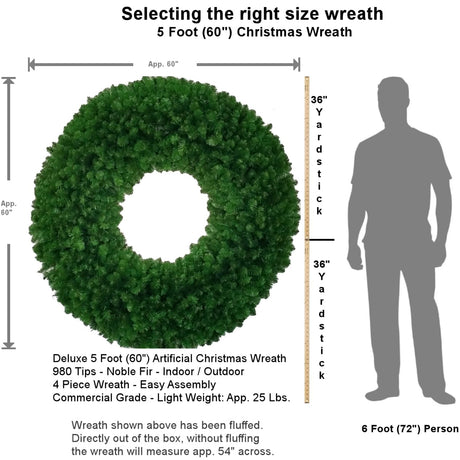 5 Foot L.E.D. Christmas Wreath with Pre-Lit Red Bow - 60 inch - 400 L.E.D. Lights - Indoor - Outdoor - Commercial Grade - ACWreaths ACWreaths