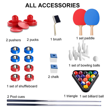 Multi Game Table, 54" Upgrade 5 in 1 Folding Sports Arcade Games with Accessories,Ping Pong,Pool Billiard,Shuffleboard,Bowling,Hockey Combo Game Set for Family Game Table,Indoor and Outdoor HLC
