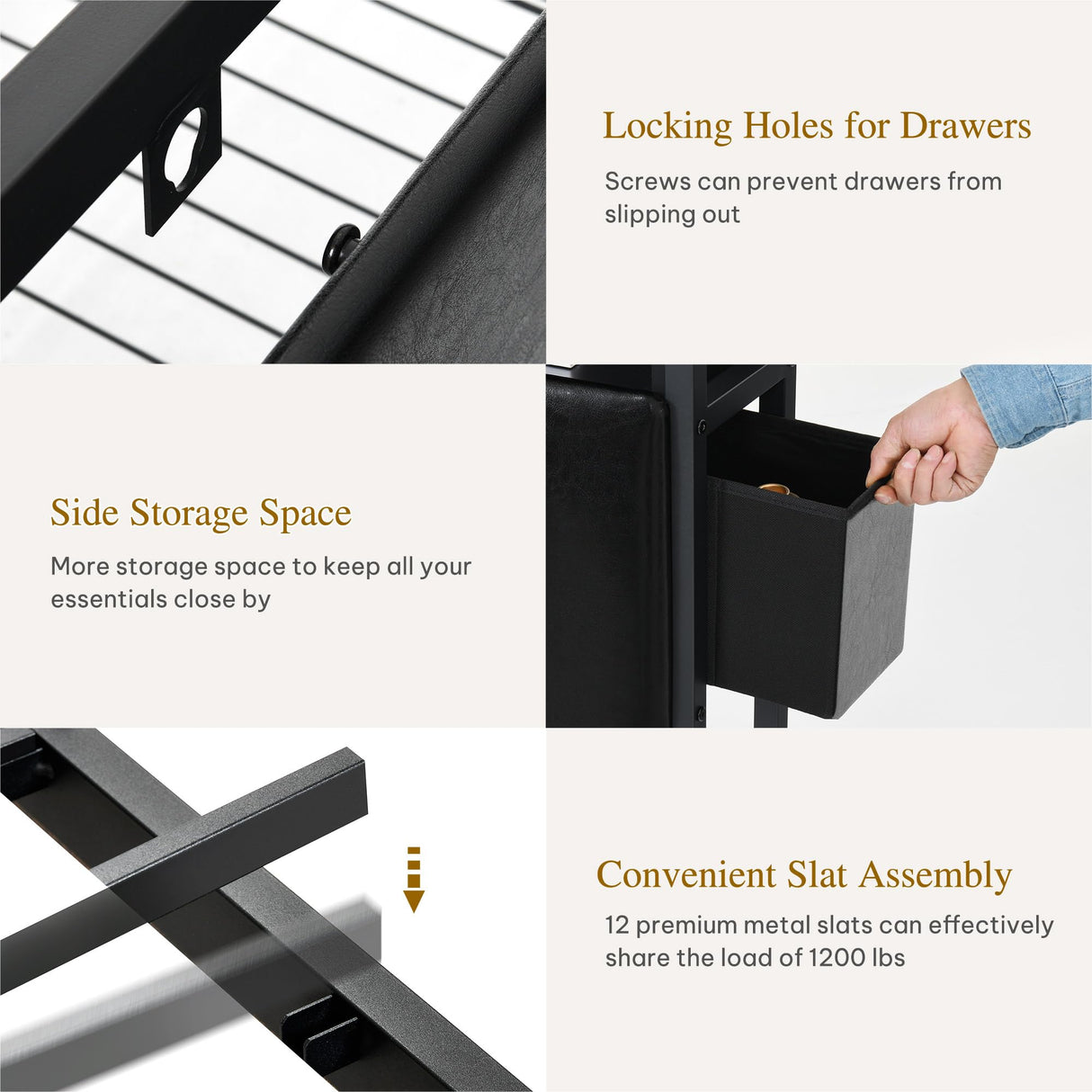 YITAHOME King Size with 2 Storage Drawers and Charging Station, Upholstered Bed with Storage Headboard and LED Light, Heavy Duty Metal Frame Support, No Box Spring Needed, Noise Free, PU Leather Black YITAHOME