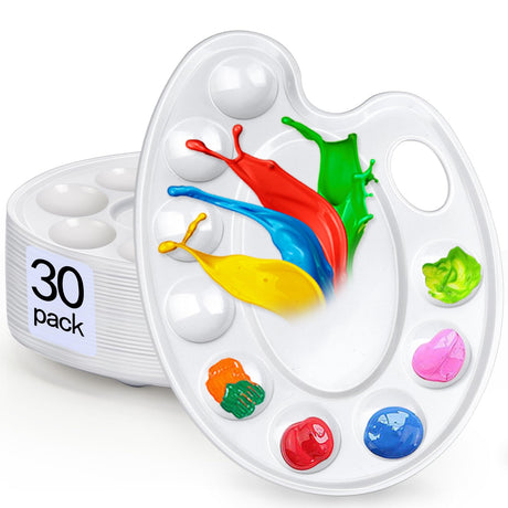 Hulameda Update 30pcs Paint Tray Palettes,Plastic Paint Tray Palette,Paint Palettes,Paint Pallets with 9 Wells for Adults & Kids, or Painting or DIY Craft Class,White Hulameda