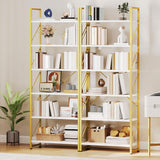 YITAHOME Tall Bookshelf 6 Tier Bookcase, Modern Gold Book Shelf, Open Display Storage Rack Shelves for Living Room/Bedroom/Home/Office/Kitchen, Holder Organizer for Books/Movies, White & Gold YITAHOME