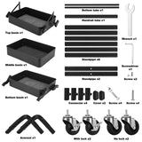 johgee Foldable 3 Tier Metal Utility Rolling Cart, Folding Mobile Multi-Function Storage Trolley Organizer Cart for Home Library Office(Black) johgee