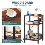 Yoobure Record Player Stand, 3-Tier Side Table with Charging Station, Small End Table Nightstand for Vinyl Storage, Tall Beside Tables Turntable Stand for Album CD, Night Stand for Living Room Bedroom Yoobure