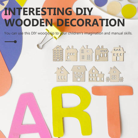 Toyvian 100pcs Wood Craft Shapes House Shaped Unfinished Wood Embellishment Cutout Veneers for DIY Craft Project Home Ornaments Toyvian