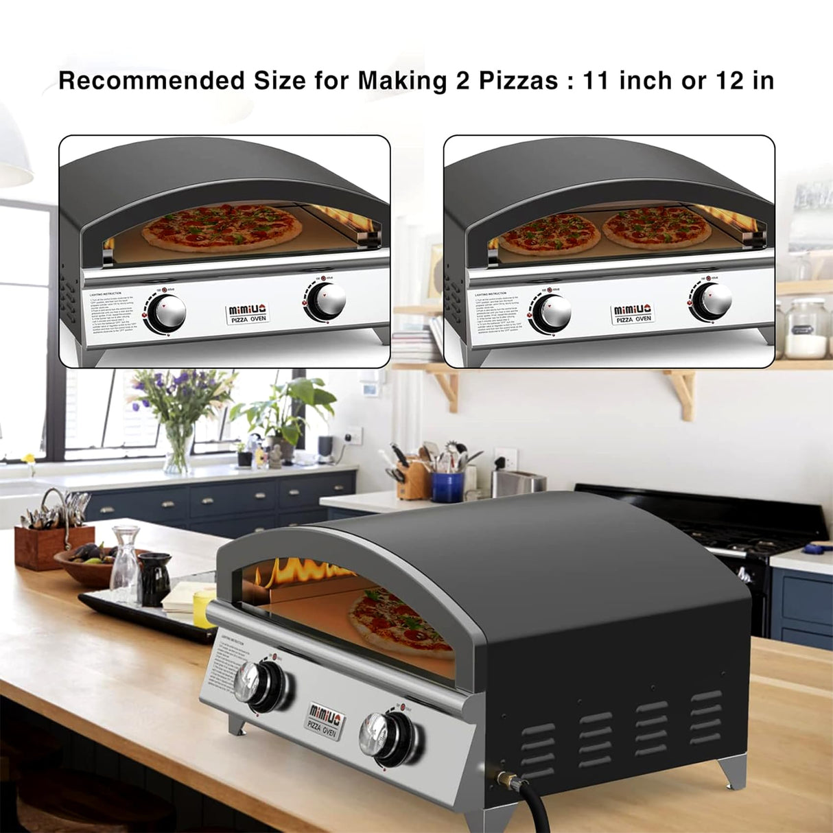 Mimiuo 25 Inch Outdoor Gas Pizza Oven, Portable Propane Pizza Oven with Large Baking Stone - Make 2 Pizzas At Once - Multifunctional Stainless Steel Grilling Stove to Cook Steak Meat Seafood Mimiuo
