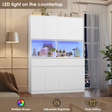 Large Hutch 75"H x 55"W Tall Kitchen Pantry with Doors and Drawers, LED Light Countertop Coffee Bar Buffet Adjustable Shelves in Storage Cabinet, Modern Freestanding Food Pantry Cupboard, White Keyluv