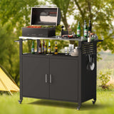 Outdoor Grill Table with Storage, Outdoor Grill Cart for BBQ, Patio, and Backyard, Outdoor Kitchen Island with Stainless Steel Top, 44.88 x 18.11 x 35.43 inch Samesay