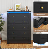 AOGLLATI Black Dresser for Bedroom,5 Drawer Dresser with Led Lights,Modern Led Tall Bedroom Dresser with Top Floating Design for Bedroom Hallway,Black AOGLLATI