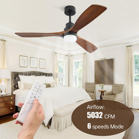 CACI Mall 52" Wood Ceiling Fan with Lights,Walnut,Remote Control, Outdoor，3 Blades, 35w Quiet Reversible DC Motor 18w Dimmable LED 5032 CFM for Living Room, Bedroom, Patio, Porch CACI Mall