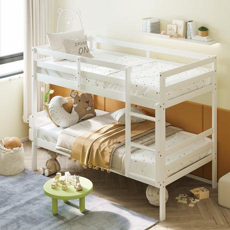 Giantex Bunk Bed Twin Over Twin White, Solid Wood Bunk Bed with Sturdy Ladder & 12 Inch Safety Guard Rails, Twin Size Wood Bed Frame for Dormitory, No Box Spring Needed, Bunk Beds for Kids Teens Giantex