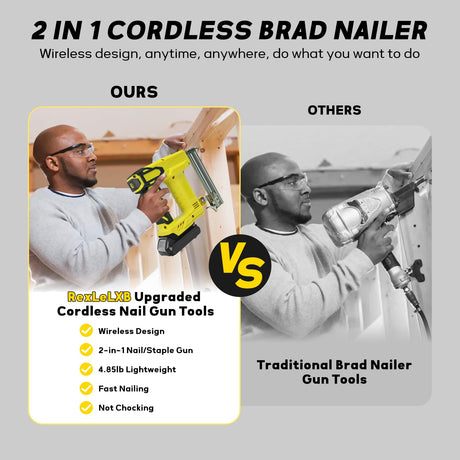 Cordless 18 Gauge Nailer Gun for DeWalt 20V Max Battery, 18 GA 2 in 1 Brad Nailer/Staple Gun with Pack of Nails and Staples Nail Gun for Home Improvement & Woodworking(No Battery) RexLeLXB