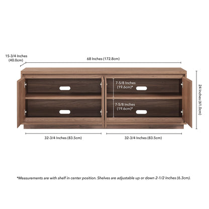 Henn&Hart Presque TV Stand, 68" Wide, Brown