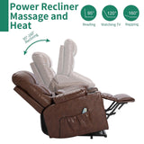 URRED Power Lift Recliners for Elderly, Electric Lift Chair with Massage and Heat, PU Leather Recliner Chair for Living Room (Brown) URRED