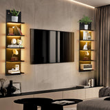 5 Tier White Floating Shelves with Light LED Wall Mount Vertical Lack Shelf with LED Wall Decor Shelves for Bedroom Living Rooms Bathroom Book Gaming Shelves Black BEARUT