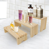 Yikaroeli Display Risers-3 Tier Wood Risers Decorative Rectangular, 6-piece Set Display Stands Arranging and Showcasing your favorite items(Nature) Yikaroeli