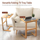 Tatub 24'' Wide Folding C Shaped End Table, Small Sofa Side Laptop Desk, Couch TV Tray Table for Living Room, Bedroom, Nature Bamboo Tatub