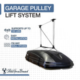 StoreYourBoard Cargo Box Pulley System – Heavy-Duty Garage Hoist Lift for Rooftop Carriers – Garage Storage & Garage Organization Ceiling Hoist with Pulley – Holds 150 lbs - Fits 8–10 ft Ceilings StoreYourBoard