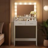 MIRROTOWEL Vanity Desk with Mirror and Lights, Dressing Table with Large Drawer, 2 Level Storage Dresser & 3 Lighting Modes Adjustable Brightness, Suitable for Bedroom MIRROTOWEL