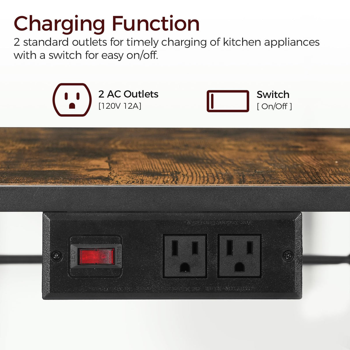 MAHANCRIS Bakers Rack with Power Outlet, Kitchen Storage Shelf with Paper Holder, Microwave Stand, Coffee Bar with 6 Hooks, Socket with Switch, for Kitchen, Dining Room, Rustic Brown BRHR36E01 MAHANCRIS