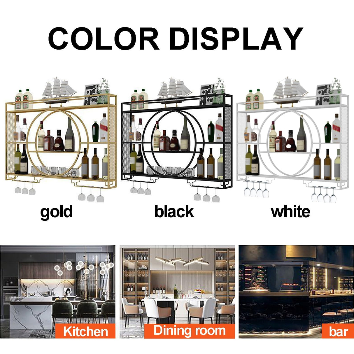 Wine Rack Wall Mounted 3 Tier Metal, Floating Shelves With LED Light, Hanging Floating Bar Liquor Bottles, Liquor Bar Display Shelf, For Home Kitchen(White,100x80x15c) Qxgylz